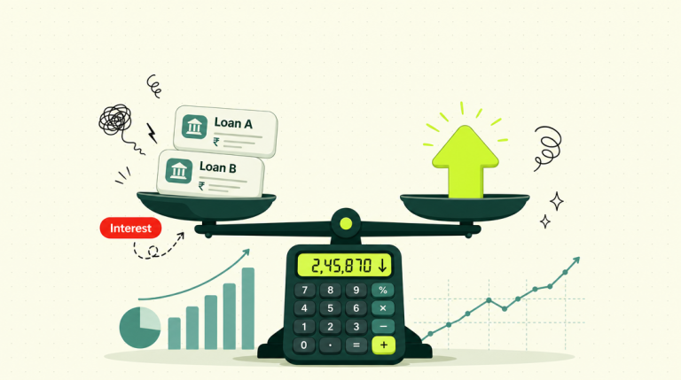 Balance transfer calculator showing EMI comparison, loan transfer savings, interest calculation, processing fees, and total repayment in India.