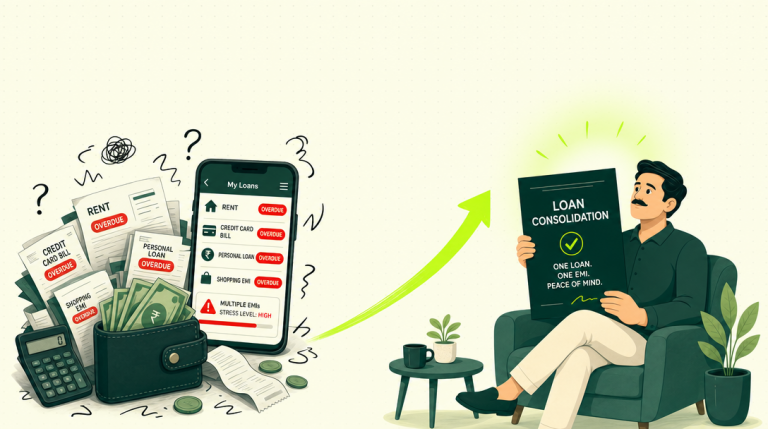 Loan Consolidation vs Balance Transfer comparison showing interest rates, EMIs, and debt repayment options in India